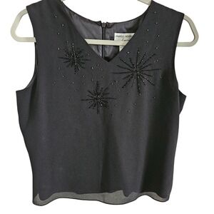 Papell Boutique Evening Size M Black Blouse Embellished Sleeveless Lined Party